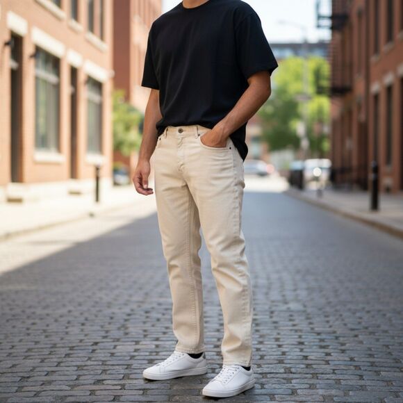 LEE Jeans Mens 40X30  Beige 100% Cotton Regular Fit Straight Logo Patch Workwear - Picture 1 of 12